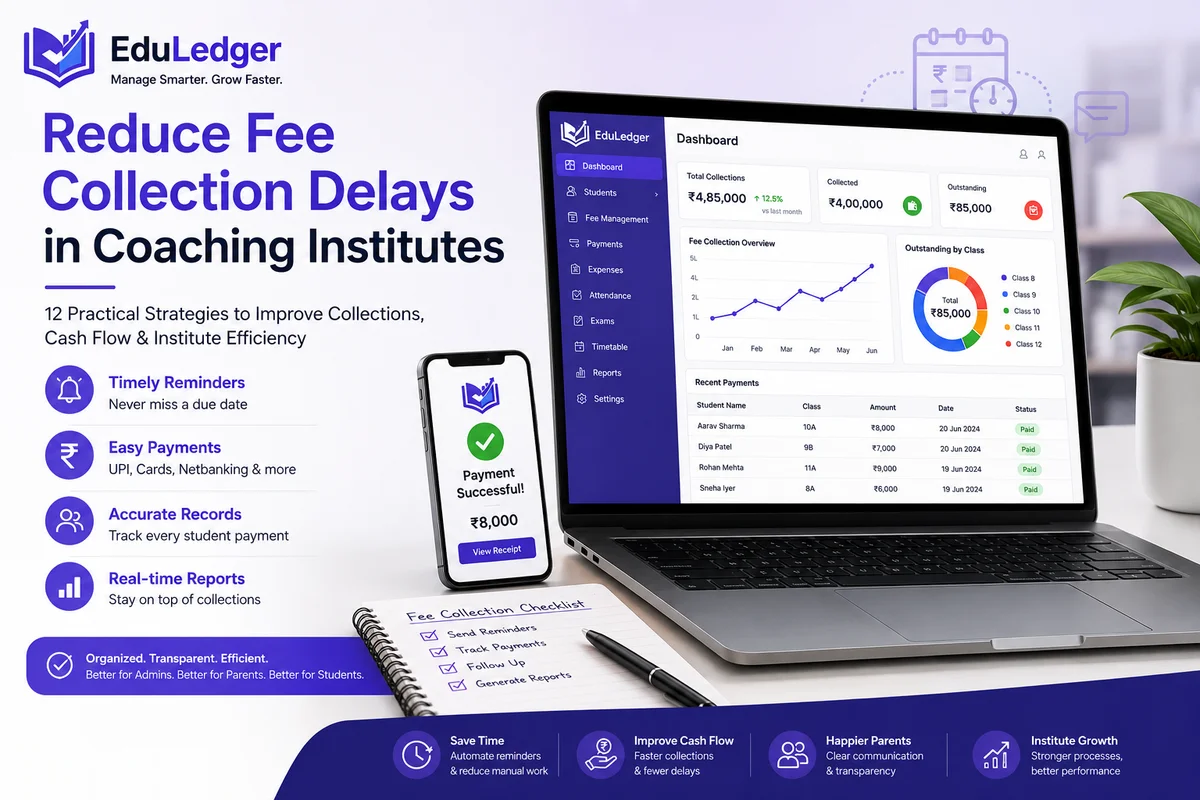 Administrator managing fee collection records for a coaching institute using institute management software